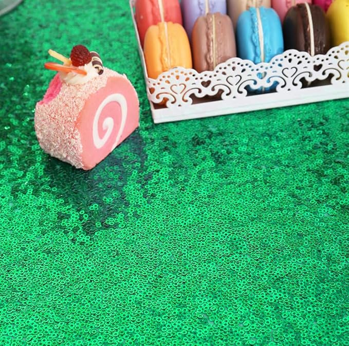 Eternal Beauty Green Tablecloth, 50x50 Inch Sequin Square Glitter Table Cover for Cake Dessert Exhibition Party Birthday Events