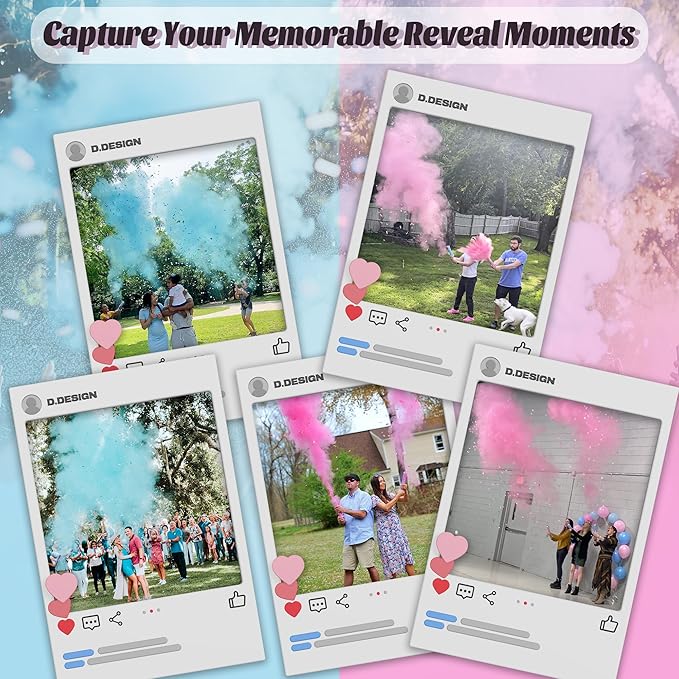 POPUPARTY 4 Pack Gender Reveal Confetti Powder Cannon | 2 Pink & 2 Blue - Confetti and Powder Poppers | Ideal for Baby Girl or Boy Gender Reveal Decoration