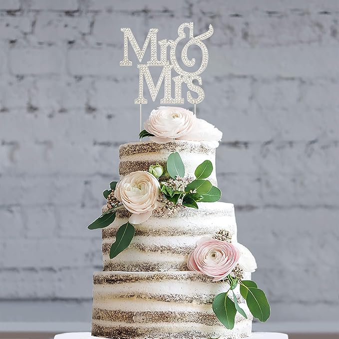 Mr and Mrs Wedding Cake Topper - Premium Silver Metal - Sparkly Wedding or Anniversary Cake Topper - Now Protected in a Box