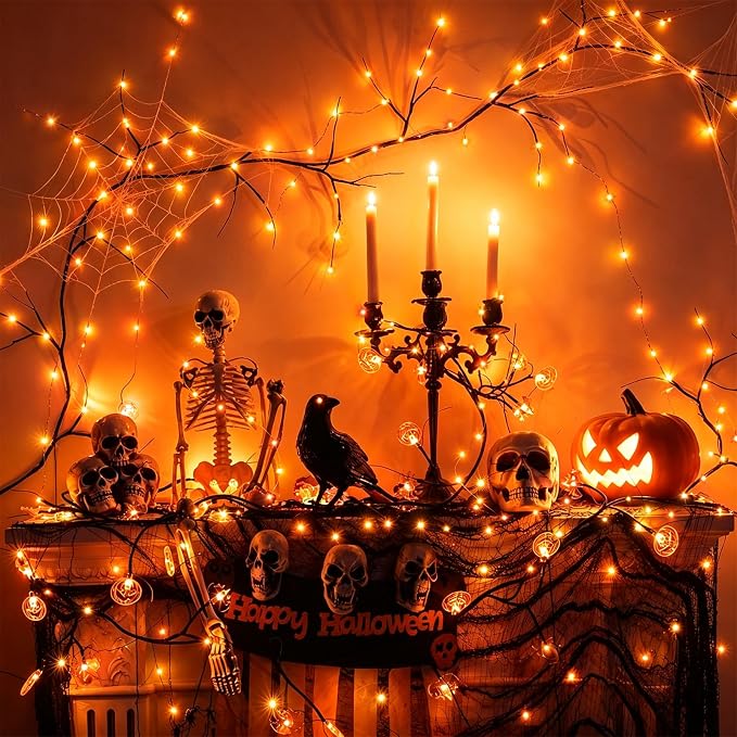 YEGUO Fairy Lights Battery Operated, 6 Packs Each 16ft 50 LED String Lights, 2 Modes Silver Wire Christmas Twinkle Light Indoor for Halloween Bedroom Wedding Party Holiday Gift(Orange)