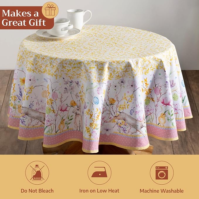 Maison d' Hermine Table Cloth Round Table 100% Cotton 69 Round Inches Tablecloth Reusable Decorative for Dining Kitchen Room Farmhouse Party Home Hotel Restaurant Spring Summer - Easter Zest