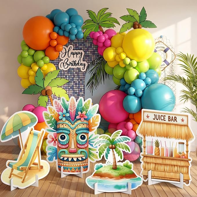 Honoson Large 32" Tiki Aloha Luau Party Decoration Cardboard Cutouts, Tiki Bar Totem Backdrop Standup Yard Signs for Hawaiian Party Supplies Tropical Summer Beach Pool Photo Booth Props