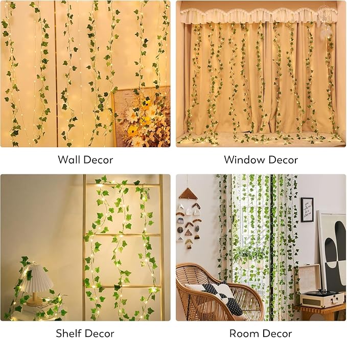 A.bigwhale Vines Lights for Bedroom, 6.5ft x 6.5ft Ivy Garland with 200 LED Vine Artificial Fairy Lights Curtain 8 Modes, USB Hanging Vine Lights for Wedding Window Wall Party Christmas Decoration