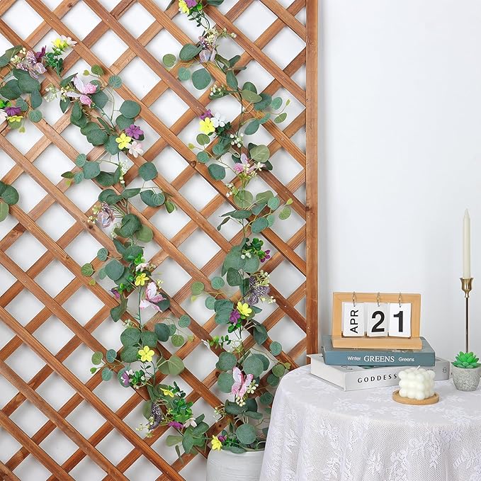 4 Pack 5.68 FT Artificial Daisy Garland with 3D Butterfly, Hanging Fake Flowers Greenery Eucalyptus Garland Floral Vines for Wedding Table Home Room Sping Decor