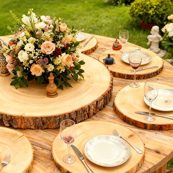 8 Pack 9-10 inch Unfinished Wood Slices for Centerpieces, Large Wood Rounds for Tables Decor, Round Wooden Slabs Wood Slice Ornaments for DIY Crafts and Wedding Decor