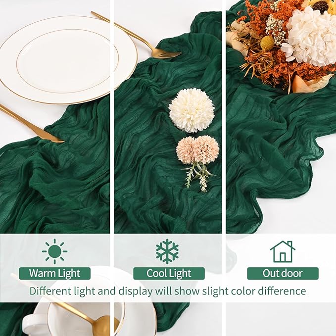16 Pack Emerald Green Cheesecloth Table Runner 120 Inch 10FT Spring Boho Rustic Sheer Gauze Cheese Cloth Table Runner for Wedding Baby Shower Birthday Party Table Decor