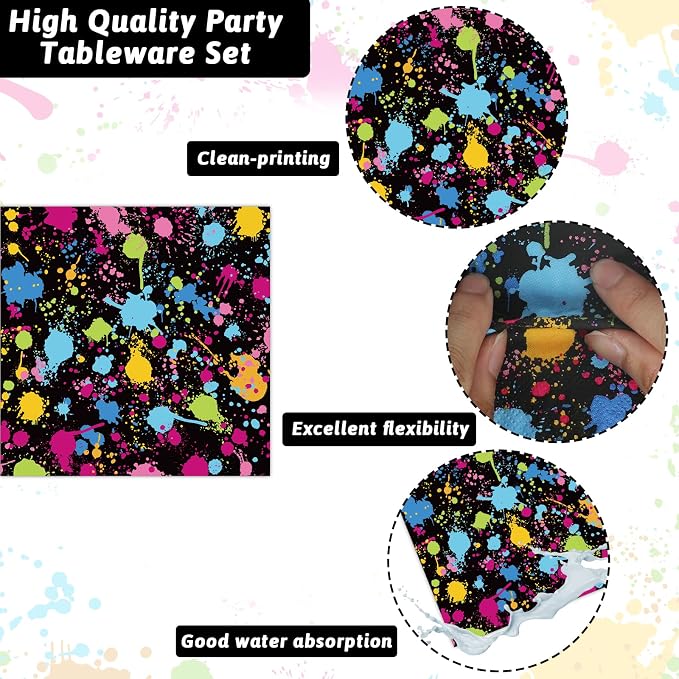 50 Guests Neon Party Supplies Glow Party Plates Napkins Tableware Neon Glow Paper Disposable Birthday Colorful Graffiti Party Decoration Favor, 200 Pieces