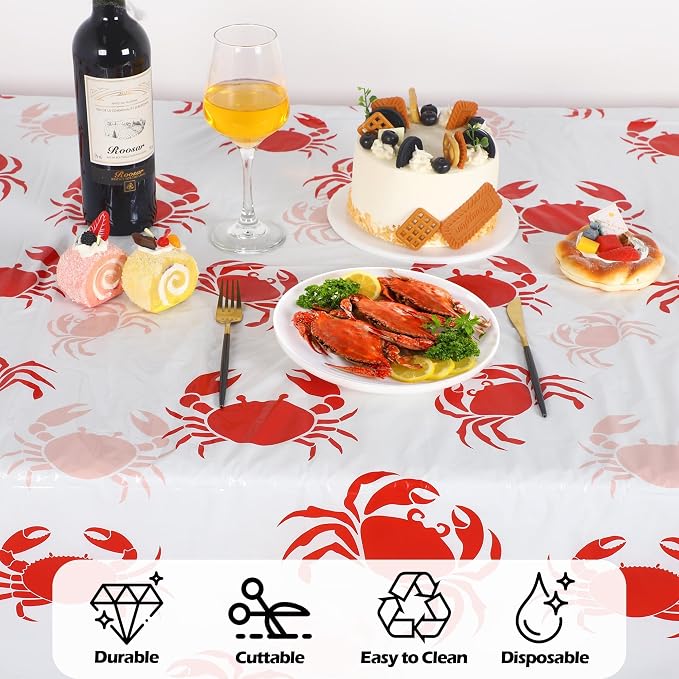 Kochorie 100 Ft x 54 Inch Crab Boil Party Tablecloth Roll with Cutter Box Disposable Plastic Crab Table Cover Roll Waterproof Table Cover for Crawfish Birthday Indoor Outdoor Party Supplies Decor
