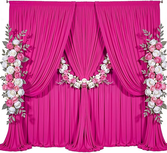 10x10ft Hot Pink Photo Backdrop Curtains for Parties Fuchsia Wrinkle Free Polyester Photoshoot Curtains Drapes Backdrop for Birthday Baby Shower Graduation Photography Background 2 Panels 5x10FT