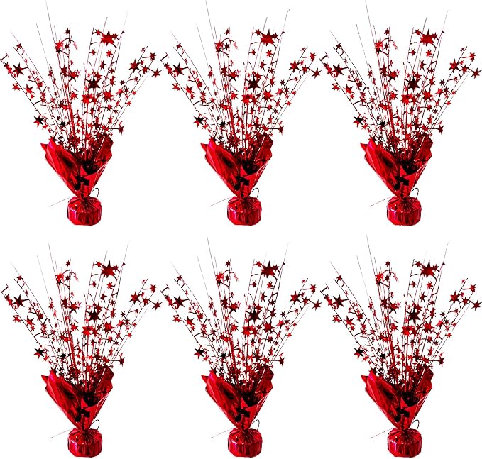FUBININA 6 Pack Valentine's Day Table Centerpieces Metallic Red Foil Spray Centerpiece Star Table Decoration Burst for Birthday Wedding Memorial Christmas Anniversary Nye Party Supplies Decor