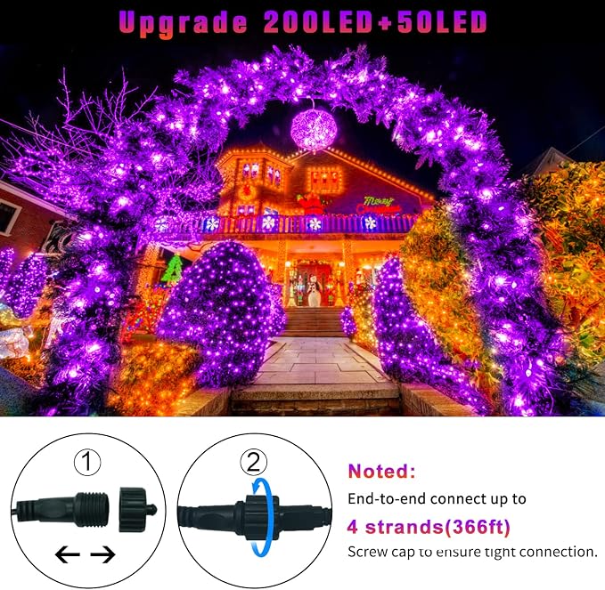 JMEXSUSS 250 LED Orange to Purple Christmas String Lights Indoor Outdoor Waterproof for Garden Patio Party Halloween Christmas Decorations