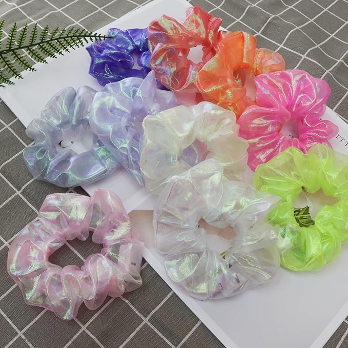 20Pcs Light Up Scrunchies with 12Pcs Satin Hair Ties, LED Hair Scrunchie for Women & Girls, Glow in the Dark Party Supplies Party Favor Festival Rave Accessories for Neon Outfit Glow Party