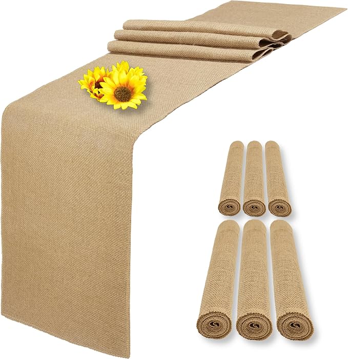 6 Pack 14 x 72 Inch Natural Burlap Table Runners,Rustic Jute Table Runner and Placemats Bulk for Western Wedding Table Decorations,Farmhouse Style Party,Holiday,Kitchen Coffee Table Decor Cover