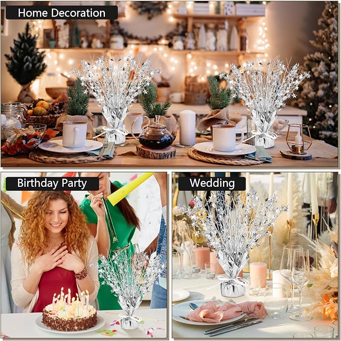 Crowye 6 Pcs Metallic Foil Spray Centerpiece Party Star Decoration Table Decor for Birthday Wedding Bachelorette Summer Party Holiday(Silver,Small Star)