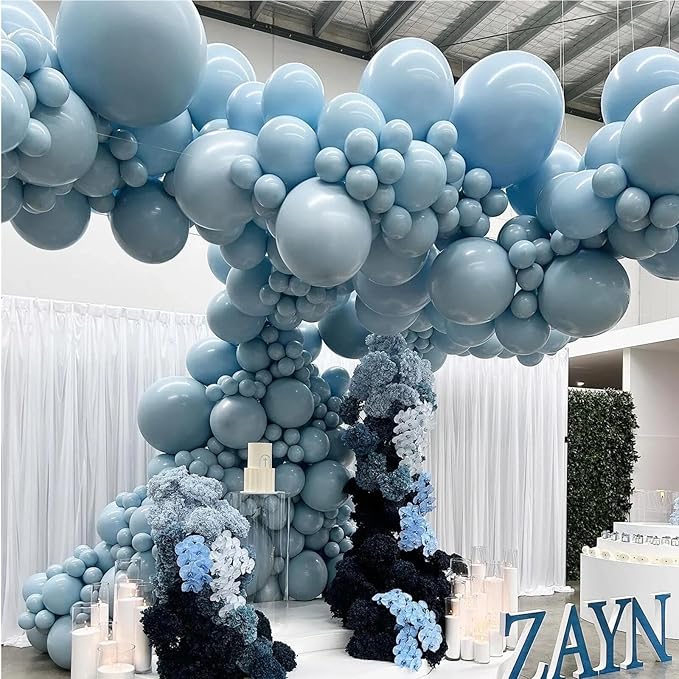 412pcs Dusty Blue Balloons Different Sizes 18 12 10 5 Inch, Slate Blue Boho Neutral Balloon Arch Kit for Engagement Baby Shower Birthday Wedding Party Decorations