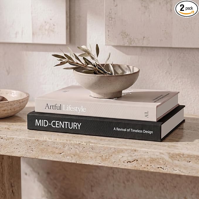 Aesthetic Decorative Books - Set of 2 Stylish Boxes Enhance Your Coffee Table, Bookshelf or Mantel Decor - Beautiful Fake/Faux Books for Modern Home Decoration, Photo Storage and as a Keepsake Box