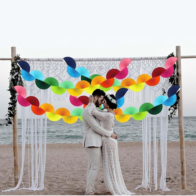 Rainbow Fan Garland Party Decorations - 4 Pack Paper Chain Garland Colorful Party Decorations for Birthday Wedding Bridal Shower Bachelorette Baby Shower