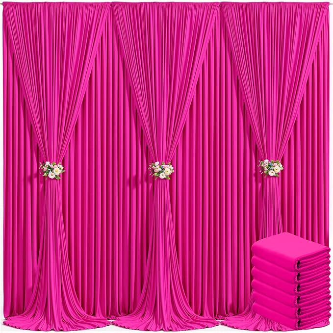 6 Panels Hot Pink Backdrop Curtain for Parties Fuchsia Wrinkle Free 30ft x 10ft Backdrop Drapes Panels for Baby Shower Birthday Photo Photography Polyester Fabric Background Decoration