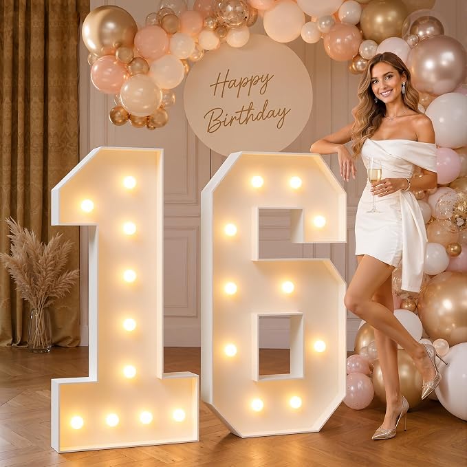 imprsv 4FT Marquee Numbers 16,DIY Light Up Numbers for 16th Birthday Decorations, Party Decorations,Anniversary Party Decor,Mosaic Number for Balloons Number 16,Pre-Cut Foam Board Kit