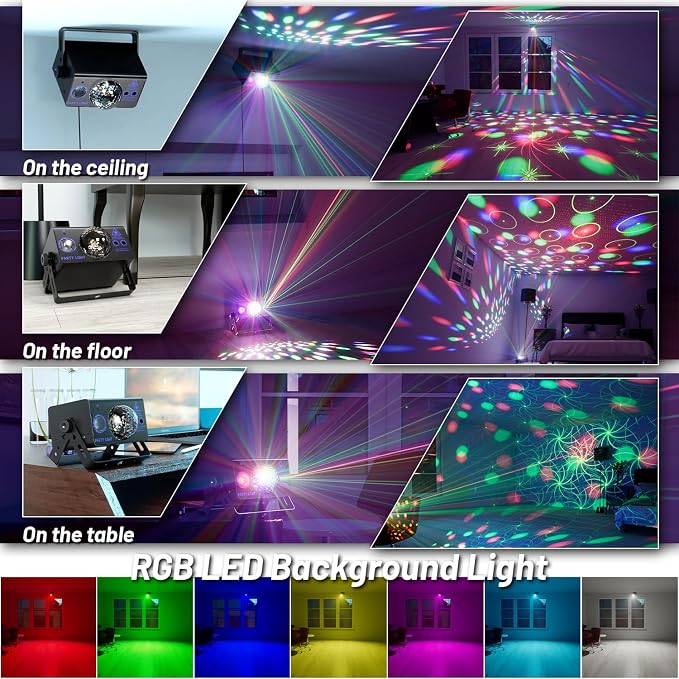 Party Lights Dj Disco Ball Light, LED Stage Strobe Lights Sound Activated with Remote Control for Xmas Club Bar Parties Holiday Christmas Birthday Wedding Home Decorations