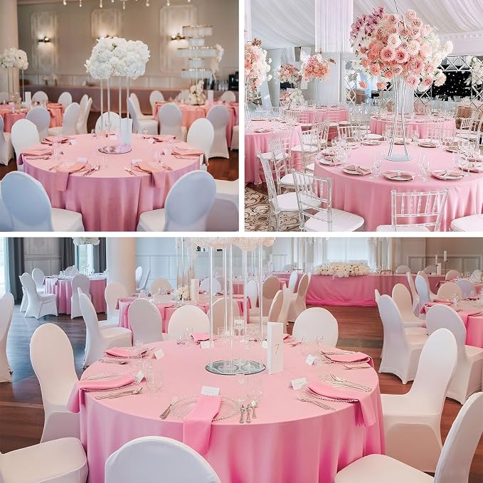 8 Pack Pink Round Tablecloth 90 Inch Pink Table Cloth for Round Tables,Washable Polyester Fabric Stain and Wrinkle Resistant Decorative for Summer Wedding Party Dining Banquet