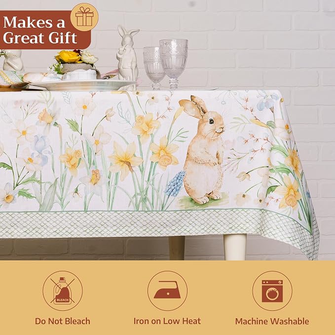 Maison d' Hermine Table Cloth Rectangle Table 100% Cotton 60 x 90 Inches Tablecloth Reusable Decorative for Dining Kitchen Room Farmhouse Party Home Hotel Restaurant Spring Summer - Easter Dew