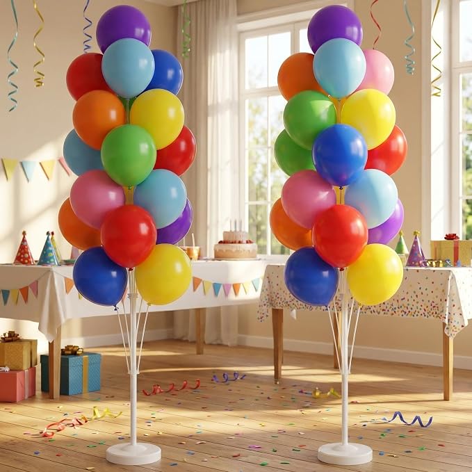 Balloon Column Kit Set of 2 With Balloons Assorted Color - Balloon Stand with Base&Pole,Balloon Tower Backdrop Decoration for Wedding, Baby Shower, Birthday Party, or Bachelorette Parties