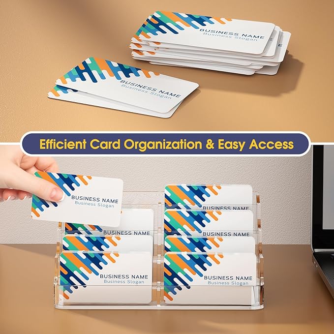 MaxGear 8 Pack Acrylic Business Card Holder for Desk, Clear Desktop Business Card Display Stand with 8 Pockets, 4-Tier Freestanding Card Organizer for Office, Reception, Countertop