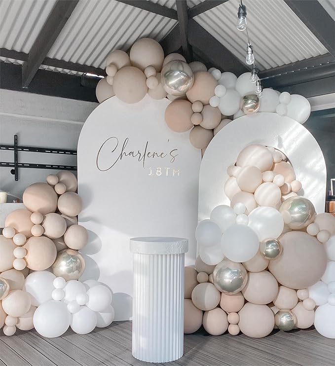 Nude Beige Double Stuffed Balloons Different Size 115Pcs 5/10/12/18" Tan Apricot Nude Balloon Arch Garland kit for Boho Birthday Baby Shower Bridal Shower Gender Reveal Bear Neutral Party