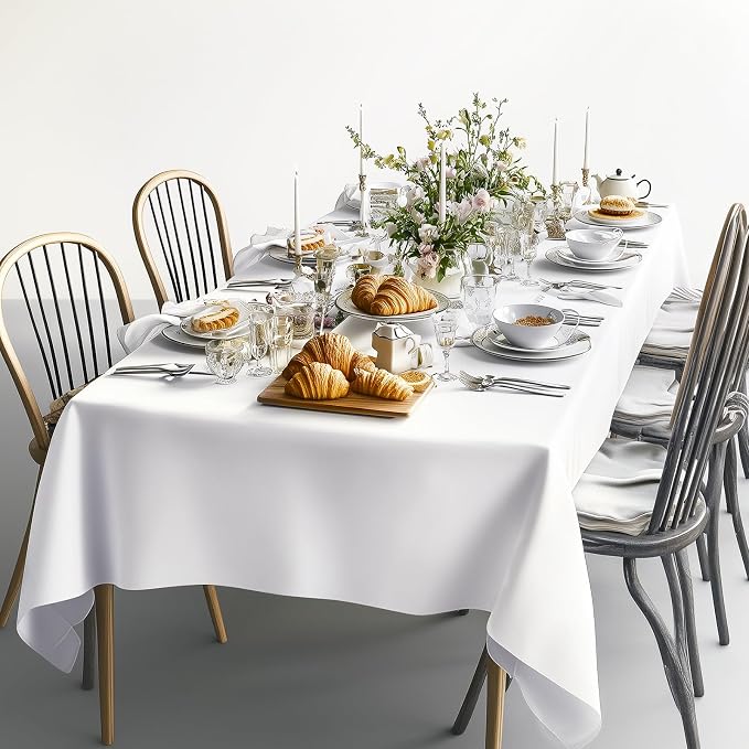 Fixwal 2 Pack White 70 x 120 Inch Rectangle Tablecloths, Reusable Heavy Duty Washable Polyester Table Covers for 6-8 Ft Tables, Wedding, Party, Birthday, Picnic