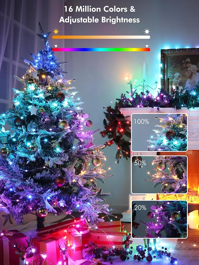 BrizLabs Smart Fairy String Lights, 66ft 200 LED WiFi 4th of July Fairy Lights App Control, Dimmable Red White Blue Light Rainbow Christmas Light, Music RGB Xmas Lighting Work with Alexa & Google Home