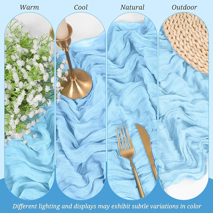 18 Pack Cheesecloth Table Runner Light Blue 10Ft Rustic Boho Gauze Table Runner Romantic Long Sheer Fabric Cheesecloth Table Runner for Wedding Festival Birthday Anniversary Dinner Outdoor Events