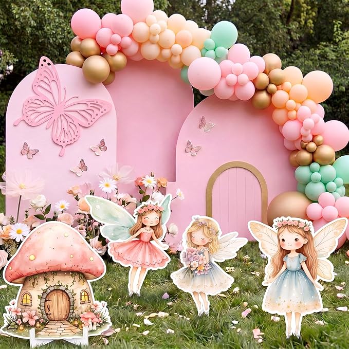 Honoson 4 Pcs Large 24" x 32" Fairy Cardboard Cutouts, Fairy Party Decoration Yard Signs Standup for Baby Shower Birthday Mushroom Flower Forest Lawn Wonderland Garden Photo Prop Party Supplies