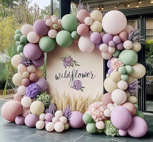 Dusty Green Purple Balloon Garland Double Stuffed Pastel Green Lavender Pink White Sand Balloon Arch Kit Light Lilac Cream Balloons for Baby Shower Birthday Wedding Wildflower Fairy Spring Party Decor