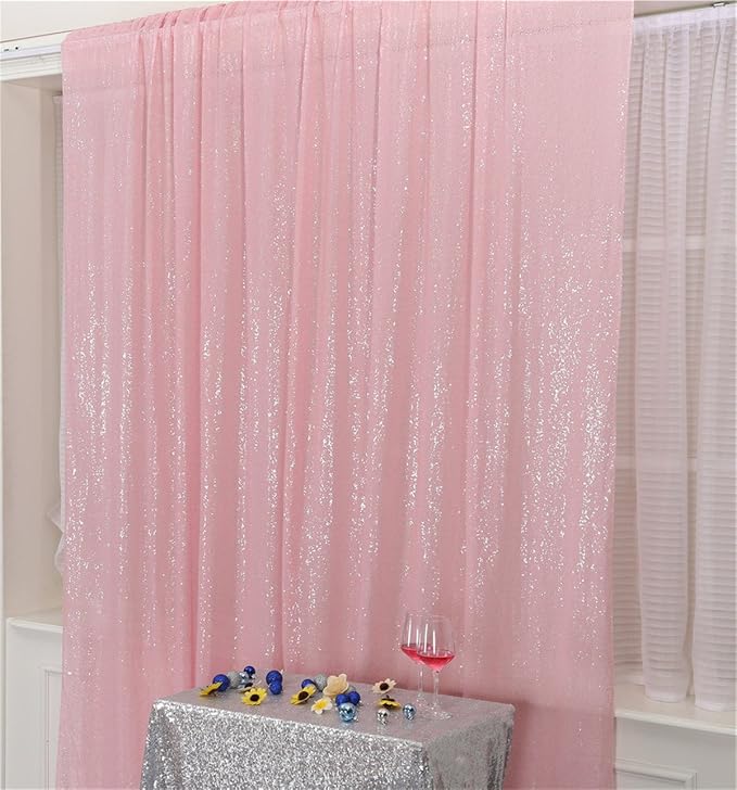 Eternal Beauty Pink Sequin Backdrop, 6x6 Ft Glitter Background Curtains for Mother's Day Shimmer Photography Party Wedding Birthday Back Drop Decor