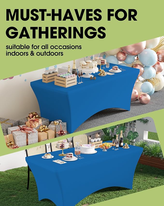Pureegg Spandex Tablecloth 6ft - 6 Pack, Fitted and Stretch Table Cover for Rectangle Tables, Wrinkle-Resistant and Secure Fabric for Outdoor, Picnic, Party, Wedding, Banquet and Birthday, Royal Blue