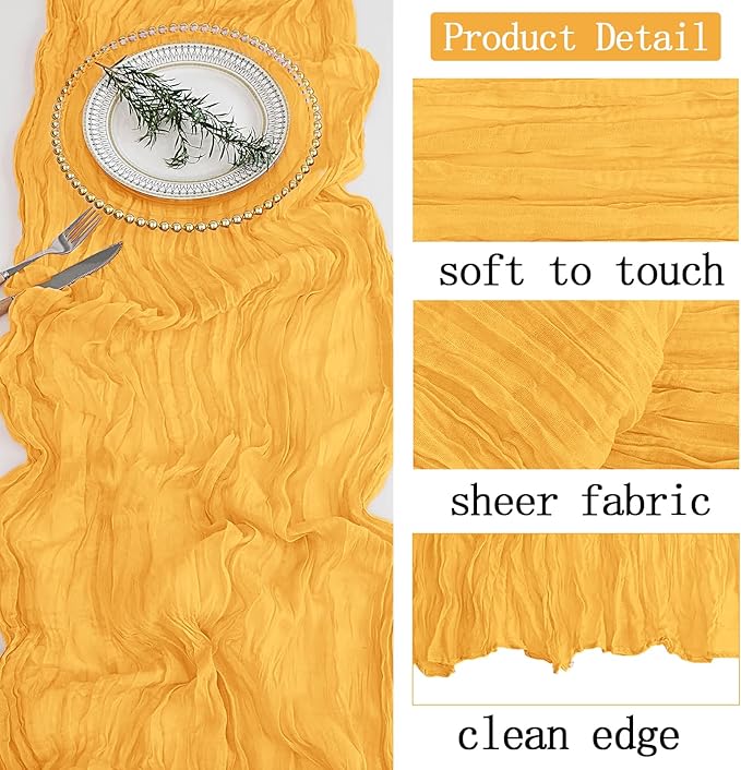 16 Pack Gold Cheesecloth Table Runner 20 x 120 inch Gauze Table Runners 10 FT Long,Semi Sheer Cheese Cloth Fabric Table Runner Bulk for Wedding,Party,Baby Shower,Bridal Shower Decoration