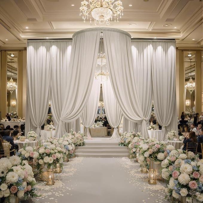 40ftx15ft Beige Backdrop Curtains for Parties, Wrinkle Free Polyester Beige Photo Backdrop Drapes 8 Panels 15 ft Long Back Drop Cloth for Wedding Birthday Photography Background Party