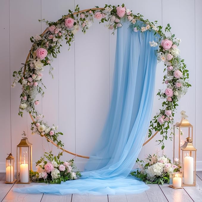 Wedding Arch Draping Fabric 4 Panels 28.7" x 20FT Dusty Blue Sheer Chiffon Backdrop Drapes for Wedding Ceremony Birthday Party Bridal Shower Outdoor Decoration