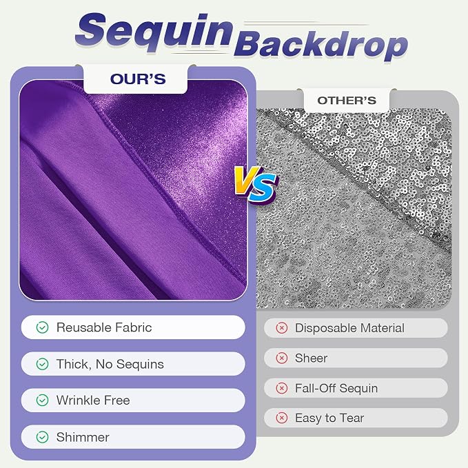 20x10 ft Wrinkle Free Purple Sequin Backdrop Curtain for Parties,Thick Not Fall-Off Glitter Backdrop Drapes,4 Panels 5x10ft Shimmer Photo Back Drop Cloth for Wedding Birthday Photography Background