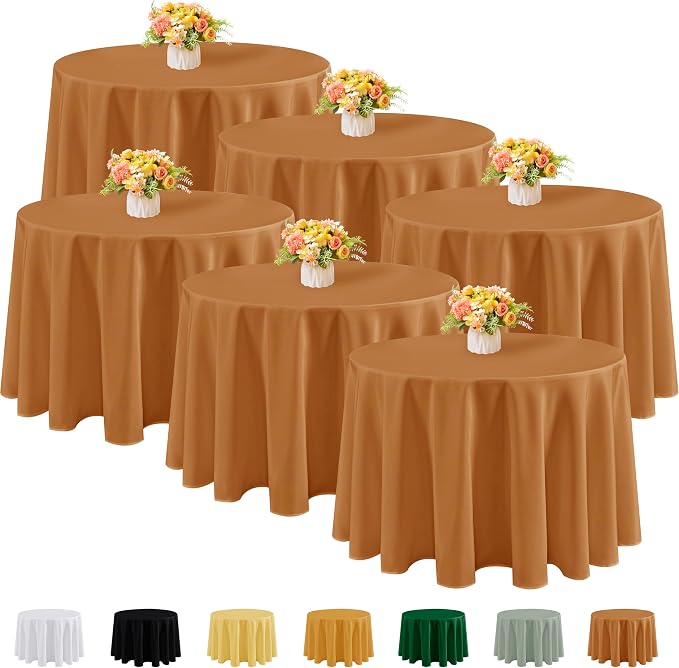Fitable 6 Pack Bronze Round Tablecloths - 108 Inches Round - Wrinkle and Stain Resistant Fabric Table Clothes, Washable Polyester Table Covers for Wedding, Party, Banquet, Formal Events