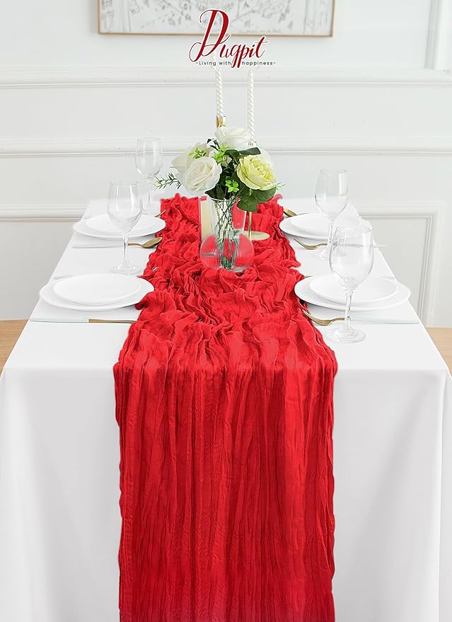 4Pack Red Table Runner 10FT Red Cheesecloth Table Runner 35x120Inch Long Boho Cheese Cloth Table Runners Rustic Gauze Table Runners for Party Christmas Wedding Bridal Baby Shower Decor