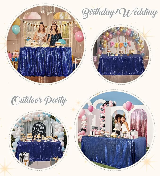 Juya Delight 50" x 80" Navy Blue Sequin Rectangle Tablecloth for Wedding Birthday Party Festival Ceremony Cake Dessert Table