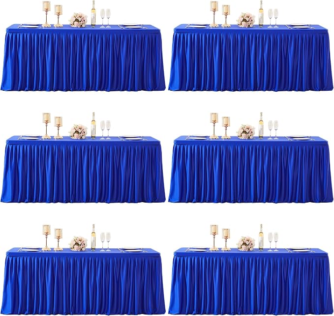 6 Packs Royal Blue Tableclothes for 6 Foot Rectangle Tables, Wrinkle Free Fitted Table Cloth 6ft Stretch Table Cover with Skirt for Parties Weddings Birthday Banquet Baby Shower