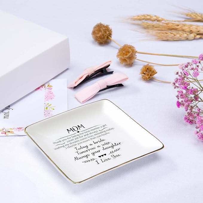 Topthink Thank You For Being The Best Mom A Girl Could Ask For-Today A Bride-Mother Of The Bride Gifts-Ceramic Jewelry Holder Ring Dish Trinket Box Tray-Wedding Bridal Shower Gift