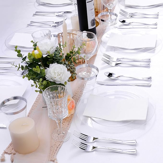 Bestluck 100PCS Clear Plastic Plates, Clear Disposable Plates for 50 Guests, 50 Dinner Plates 10.25 inch & 50 Dessert Plates 7.5 inch for Party, Graduation, Wedding