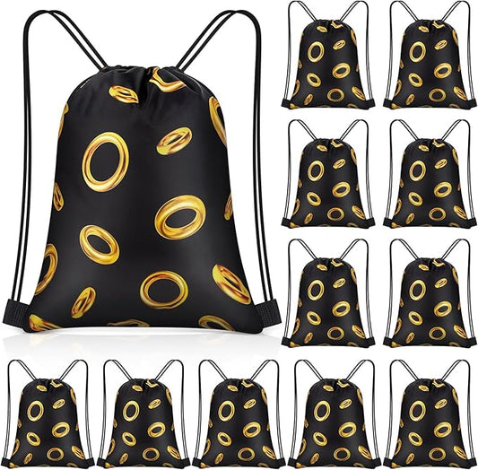 30 Pcs Gold Ring Party Favors Drawstring Bags Video Game Goodie Bags Candy Treat Backpack Decoration for Kids Gamer Birthday Party Supplies Gifts (Black)