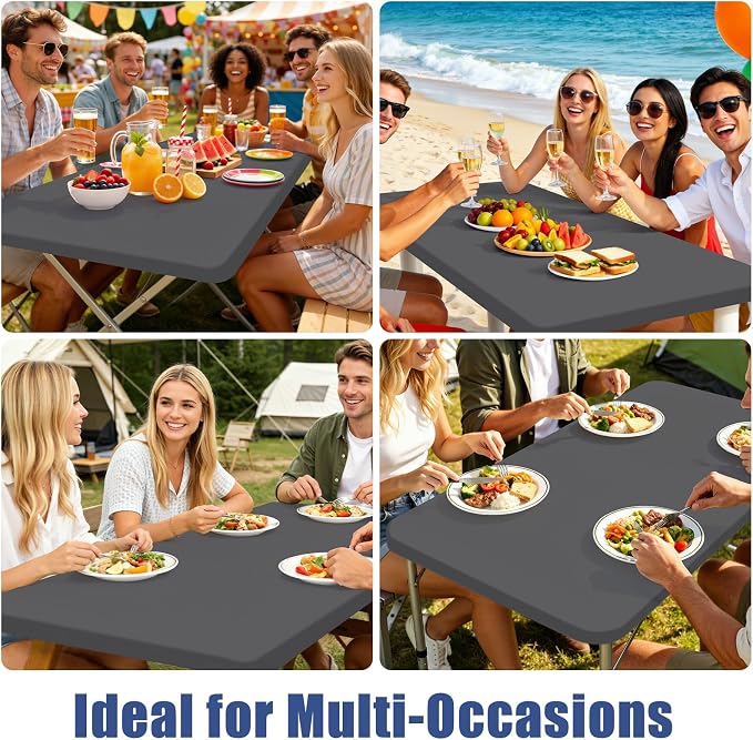 Moosfor Spandex 5 Foot Rectangle Table Cloth 6 Pack, Elastic Fitted Tablecloths for Picnic, Stretch Washable Patio Table Cover for Outdoor, Camping, Banquet and Parties (Dark Grey, 30"x60")