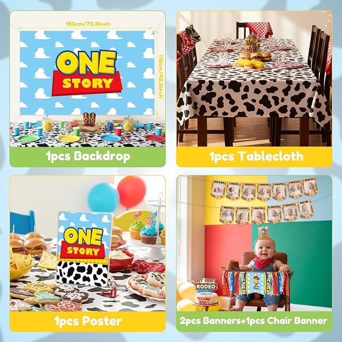 Boy Story Birthday Decorations for Baby - Its A Boy Story Baby Shower Decorations Includes Birthday Hat Cake Topper Backdrop Tablecloth Photo Banner Arch Balloon Boxes Poster