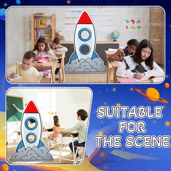 Amyhill 5 Feet Rocket Space Ship Cardboard Cutout Stand Ups Rocket Spaceship Backdrop Photo Props Standup for Classroom Vacation Bible School Space Theme Party Science Fairs Supplies